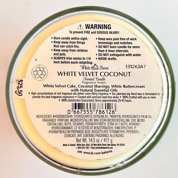 Bath & Body Works White Velvet Coconut 3 Wick Scented Candle, White Barn, NEW - Picture 2 of 3